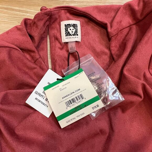 ANNE KLEIN Faux Suede Autumn Rose Long Sleeve Mini Dress Size Large - Picture 7 of 11